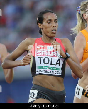 Amsterdam, Niederlande. 9. Juli 2016. Deutschlands Geleto Tola konkurriert in der Frauen 5000m Finale bei der Leichtathletik-Europameisterschaft im Olympiastadion in Amsterdam, Niederlande, 9. Juli 2016. Foto: Michael Kappeler/Dpa/Alamy Live News Stockfoto