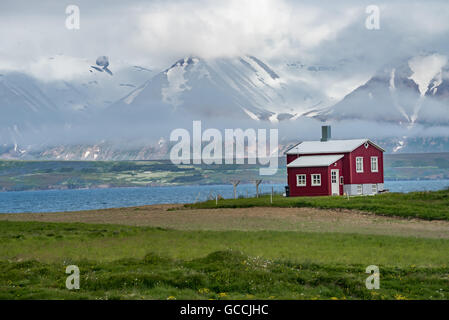 Landschaft entlang der Eyjafjordur, Eyjafjordur Stockfoto