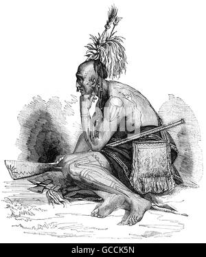 Ein kanadischer Indianer oder Indianer im 18. Jahrhundert. Stockfoto
