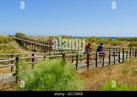 Portugal, Algarve, Monte Gordo, holzsteg Gehweg über die Dünen zum Strand Stockfoto