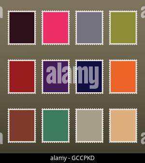 Zwölf leere bunten Briefmarken, Vektor-Vorlagen mit Platz für Ihre Bilder und text Stock Vektor