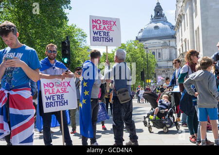 Anti - Brexit Demonstranten Welle Banner gegen die Regierungen des Vereinigten Königreichs Entscheidung, Europäische Union, Massen auf die Straße in der Nähe von Westminster Parlament verlassen. Stockfoto