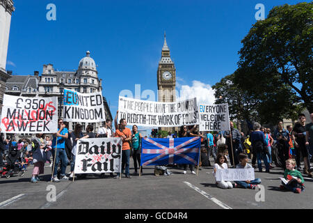 Anti - Brexit Demonstranten Welle Banner gegen die Regierungen des Vereinigten Königreichs Entscheidung, Europäische Union, Massen auf die Straße in der Nähe von Westminster Parlament verlassen. Stockfoto