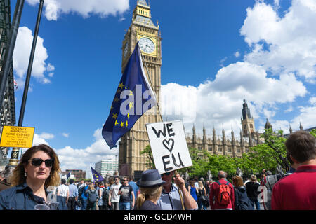 Anti-Austritt Demonstranten versammeln sich auf Parlament Square in London während der Tageszeit an Demonstration gegen Brexit Stockfoto