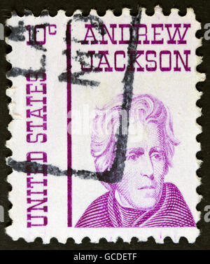 Vereinigte Staaten von Amerika - CIRCA 1967: Ein gebrauchtes Briefmarke gedruckt in USA zeigt ein Porträt des Präsidenten Andrew Ja Stockfoto