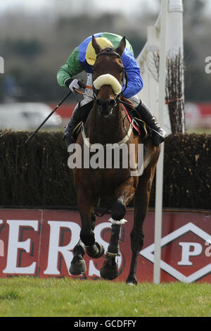 Pferderennen - Osterfest - Erster Tag - Fairyhouse Racecourse. Jadanli wird von Andrew Lynch geritten und gewinnt den Powers Gold Cup während des Osterfestivals auf der Fairyhouse Racecourse, Co Meath, Irland. Stockfoto