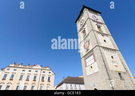 Enns Hauptplatz (Hauptplatz), Stadtturm (Glockenturm) Österreich Oberösterreich, Oberösterreich Stockfoto