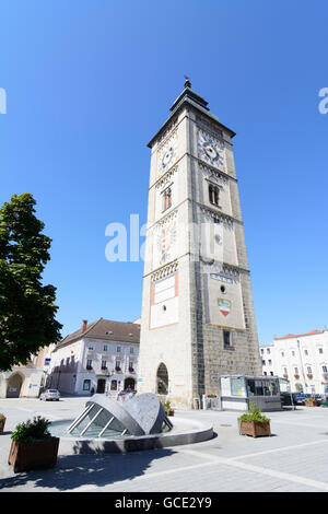 Enns Hauptplatz (Hauptplatz), Stadtturm (Glockenturm) Österreich Oberösterreich, Oberösterreich Stockfoto