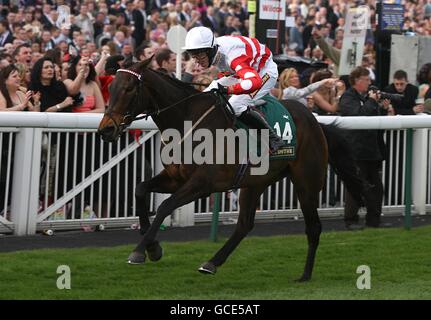 Pferderennen - 2010 John Smith's Grand National - Tag zwei - Aintree Racecourse. Big Time Billy wird von Jockey Maurice Byrne auf dem Weg zum Sieg beim John Smith's Mares' Standard Open NH Flat Race gefahren Stockfoto