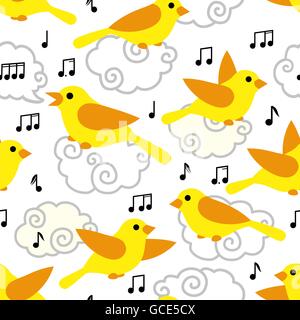 Nahtlose Muster mit niedlichen Cartoon Vögel und Notizen Stock Vektor