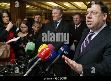 Taoiseach Brian Cowen TD spricht bei der Microsoft Ireland Feier von 25 Jahren in Irland im Burlington Hotel, Dublin. Stockfoto