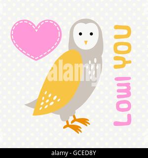 Karte mit niedlichen Cartoon Eule und Herz. Stock Vektor