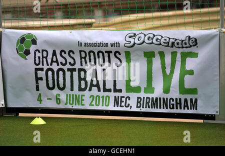 Fußball - Grass Roots Football Live Launch Event - Brindley Place - Birmingham. Allgemeine Ansicht der Beschilderung für das Grass Roots Football Live Event im NEC in Birmingham Stockfoto