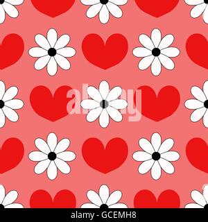 Nahtlose Hintergrund mit Herzen und Kamillen Stock Vektor