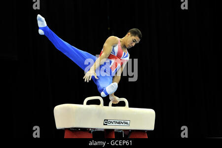 Gymnastik - Europameisterschaften Der Herren 2010 - Tag Vier - Nationale Hallenarena. Der britische Louis Smith gewinnt Silber auf dem Pauschenpferd während der Europameisterschaft im NIA, Birmingham. Stockfoto