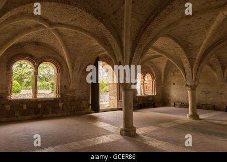 Kapitelsaal, Ruinen des ehemaligen Zisterzienser Abtei von San Galgano, Chiusdino, Toskana, Italien Stockfoto