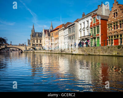 Blick von der Leie auf alten Gilde Häuser, Gent, Flandern, Belgien Stockfoto