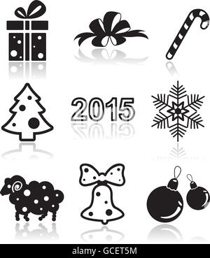 Eingestellt von Weihnachten und Neujahr flache Symbole mit langen Schatten. Stock Vektor