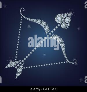 Amor Bogen machte eine Menge Diamanten auf dem schwarzen Hintergrund Stock Vektor