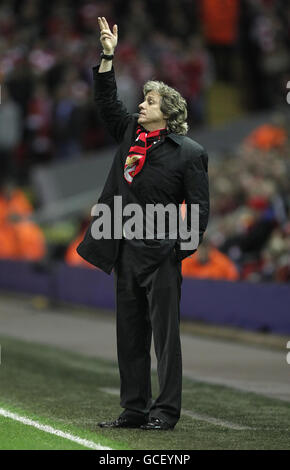 Benfica-Coach Jorge Jesus auf der Touchline während des Europa-League-Spiels in Anfield, Liverpool. Stockfoto