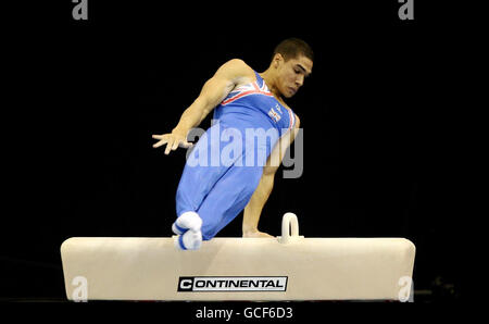 Gymnastik - Europameisterschaften Der Herren 2010 - Tag Zwei - Nationale Hallenarena. Der britische Louis Smith tritt auf dem Pommel Horse während der Europameisterschaft im NIA in Birmingham an. Stockfoto