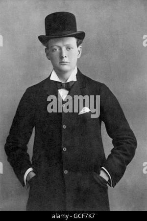 Winston Churchill als konservativer Kandidat für Oldham im Jahr 1899, der erste, der vom zukünftigen Premierminister bekämpft wurde. Stockfoto