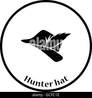 Hunter-Hut mit Feder-Symbol. Dünnen Kreis Design. Vektor-Illustration. Stock Vektor