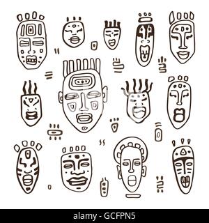 Reihe von afrikanischen Masken. Stock Vektor