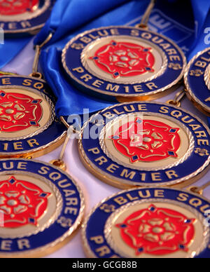 Fußball - Blue Square Premier League - Stevenage Borough gegen York City - Broadhall Way. Eine allgemeine Ansicht der Blue Square Siegermedaillen Stockfoto