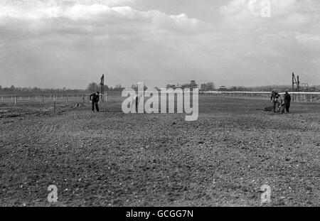 Newbury wird die modernste Rennstrecke sein, wie es die Vorbereitungen sind Gemacht, um die gerade Meile neu zu Rasen Stockfoto