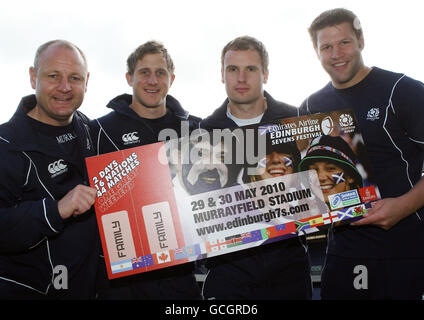 Steven Gemmell, Mark Robertson, Scott Forrest und Ally Hogg aus Schottland 7 (von links nach rechts) während der Kaderankündigung in Murrayfield, Edinburgh. Stockfoto