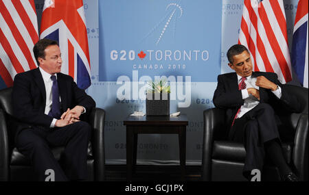 Premierminister David Cameron und Barack Obama führen heute Gespräche auf dem G20-Gipfel in Toronto. Stockfoto