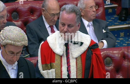 Der ehemalige erste Minister Jack McConnell nimmt nach seiner Ernennung zum Lebenskollegen seinen Sitz im Londoner House of Lords ein. Stockfoto