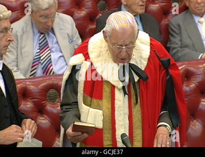 Ian Paisley, der ehemalige nordirische erste Minister, nahm heute als Lord Bannside seinen Platz im Oberhaus ein. Stockfoto