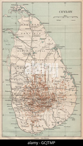 CEYLON. Ceylon (Sri Lanka) Karte mit Schiene Städte. Britisch-Indien, 1929 Stockfoto