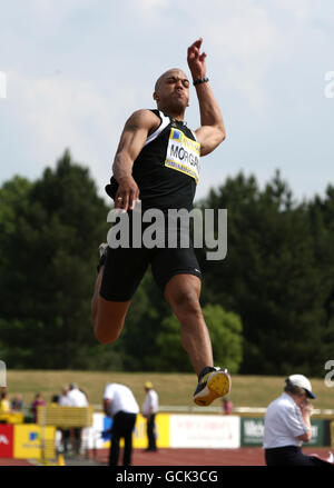 Leichtathletik - Aviva European Trials und UK Championships - Tag zwei - Alexander Stadium. Nathan Morgan tritt bei den Aviva European Trials und UK Championships im Alexander Stadium, Birmingham, im Weitsprung der Männer an. Stockfoto