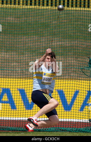 Leichtathletik - Aviva European Trials und UK Championships - Tag zwei - Alexander Stadium. Alex Warner tritt während der Aviva European Trials und UK Championships im Alexander Stadium, Birmingham, im Hammerwurf der Herren an. Stockfoto