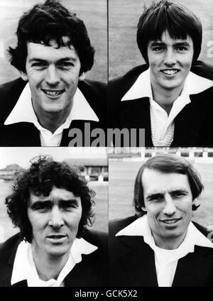 Leicestershire County Cricket-Team-Mitglieder (oben links - rechts) Nigel Briers und Russell Cobb (unten links - rechts) Ken Shuttleworth und Roger Tolchard Stockfoto