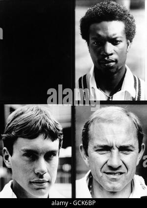 Mitglieder der Cricket-Nationalmannschaft des Middlesex County (TOP) Norman Cowans (Unten - von links nach rechts) Andrew Harwood und Graham Barlow Stockfoto