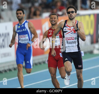 Der britische Martyn Rooney beim 400-m-Halbfinale der Männer am zweiten Tag der Europameisterschaft im Olympiastadion in Barcelona, Spanien. Stockfoto