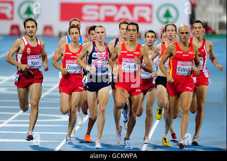 Leichtathletik - IAAF Europameisterschaften 2010 - Tag vier - Olympiastadion. Der spanische Arturo Casado (Mitte), der spanische Reyes Estevez (rechts) und der britische Andy Baddeley (2) beim 1500-Meter-Finale der Männer Stockfoto