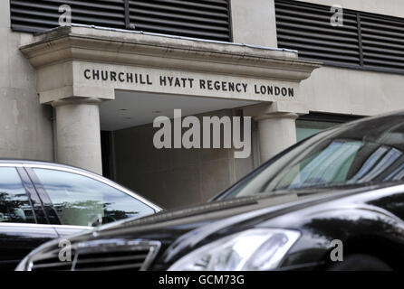 Gesamtansicht des Churchill Hyatt Regency Hotels im Zentrum von London. Stockfoto