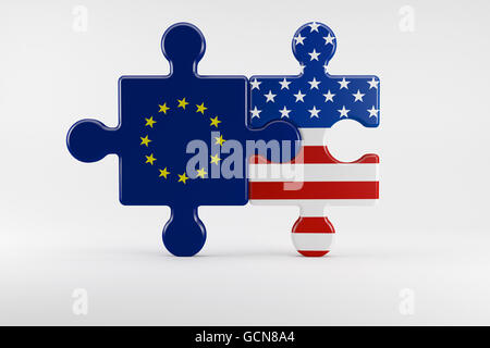 3D Illustration, Symbol der guten Beziehungen zwischen den USA und der EU Stockfoto