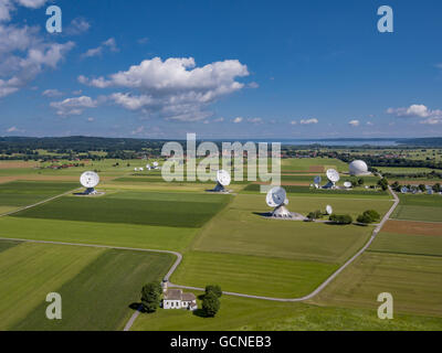 Satelliten-Bodenstation Raisting, Oberbayern, Deutschland Stockfoto