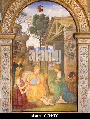 Rom, Italien - 9. März 2016: Das Fresko Krippe mit der Heiligen Hieronymus von Bernardino Pinturicchio (1488-1490) Stockfoto