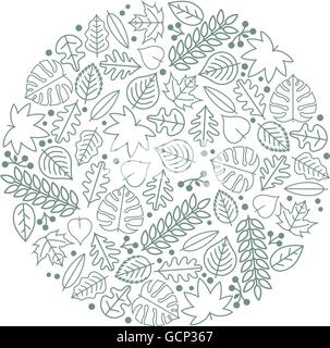 Vektor runden Textur mit verschiedenen Blatt Symbole. Stock Vektor