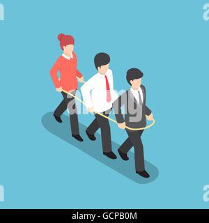 Isometrische Geschäftsleute zu Fuß nach vorne zusammen innerhalb des Seils, Teamarbeit, Team Geschäftskonzept Stock Vektor