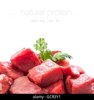 Haufen von saftigen Rindfleisch Würfeln, Makro nah oben, soft-Fokus Stockfoto