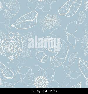 Nahtlose Textur mit Blumen und Schmetterlingen. Endlose Blumenmuster Stock Vektor