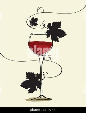 Glas Rotwein mit Trauben Stock Vektor